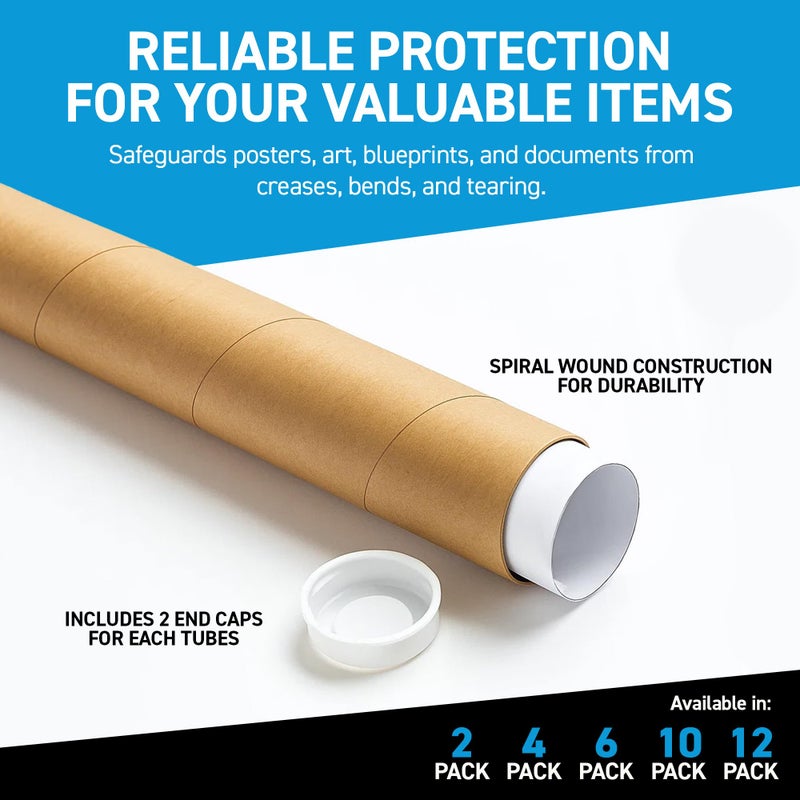 MagicWater Supply Mailing Tube - 1.5 in x 12 in - Kraft - 2 Pack - for Shipping and Storage of Posters, Arts, Crafts, and Documents - Image 4